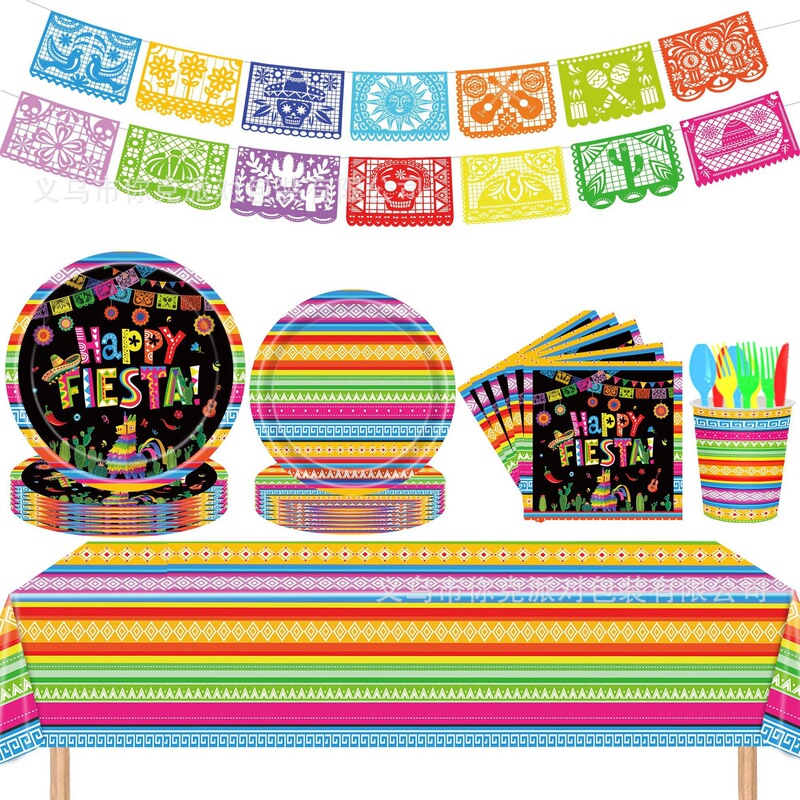 New Mexican Day of the Dead Carnival Party Tableware Paper Plate Paper Cup Tissue Tablecloth Colorful Striped Dinner Plate