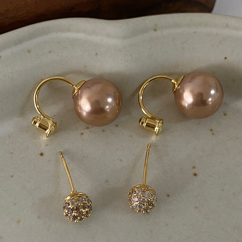 Zircon Pearl Earrings with Geometric Spheres, Unique Design Earrings for 2023 Autumn/Winter Fashion and Elegant Vintage Earrings