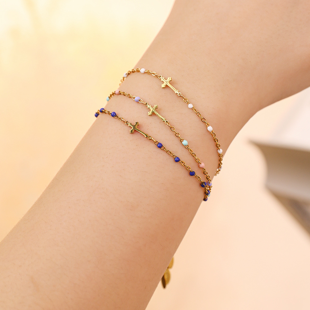 Stainless Steel Simple Style Cross Enamel Plating Bracelets display picture 9