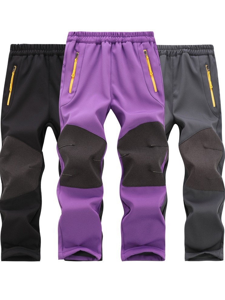 男の子と女の子用の子供用ジャケットパンツ、アウトドアソフトシェルパンツ、防水性、通気性、ベルベットの暖かい登山パンツ、秋と冬の外国貿易