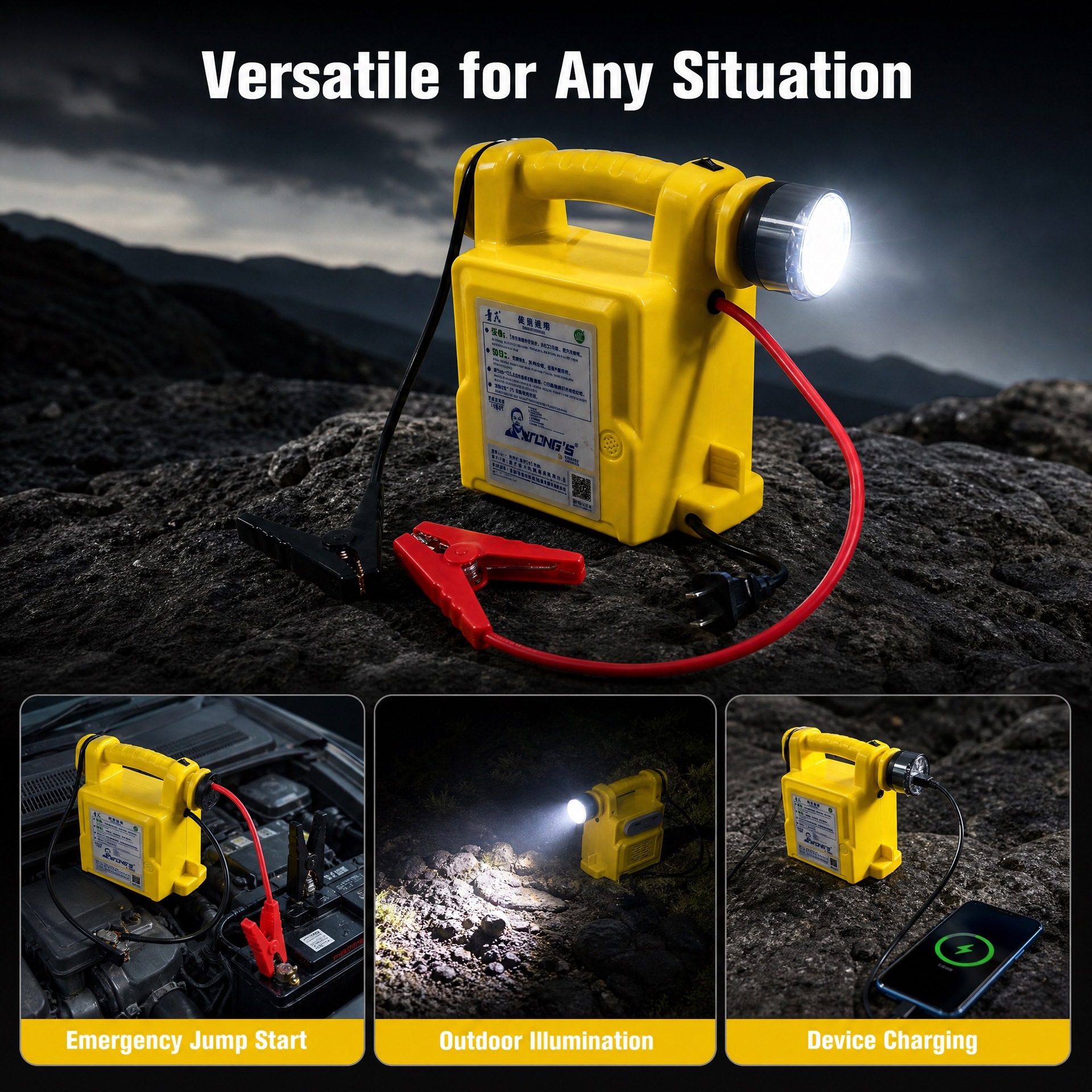 Multifunctional Car Jump Starter with Flashlight and Power Bank
