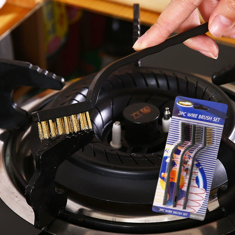Набор из трех щеток для чистки кухонной плиты, газовой плиты, вытяжки и дна кастрюли