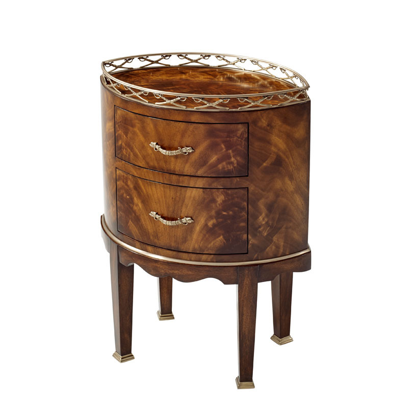 英式亞歷山大黃銅邊幾新古典桃花心木雕花小圓幾別墅古堡烤漆家具