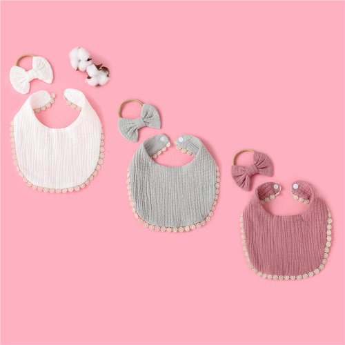 Baby saliva towel headband set Children's baby pure cotton gauze lace bib bib saliva bag combination