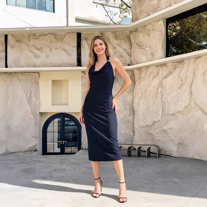 New 2026 European and American Style Cross-Border Women's Fashion Halter Neck Sexy Backless High-End Slit Long Dress New 2026 European and American Style Cross-Border Women's Fashion Halter Neck Sexy Backless High-End Slit Long Dress