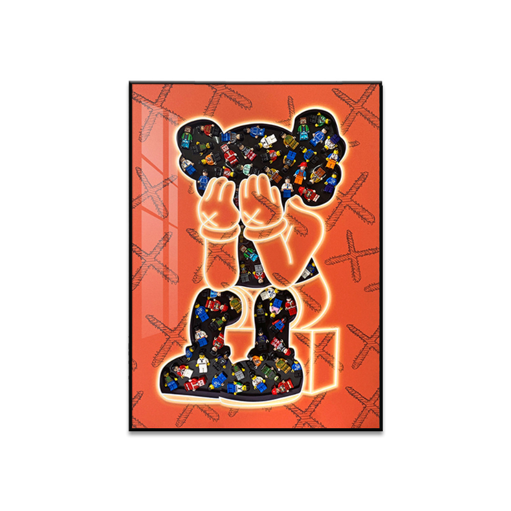 Kaws porche de Lego pintura decorativa arte marea juego hotel pintura colgante sala de estar pasillo tridimensional 3d mural de oso violento