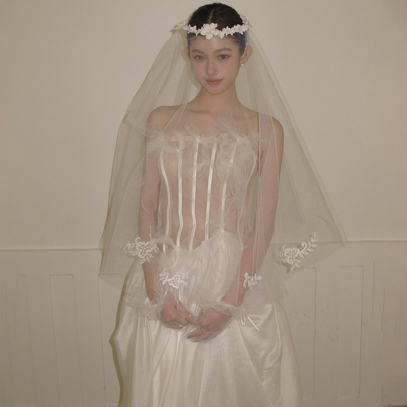Veil, Forest-Style Floral Wreath, Proposal, White Vintage Lace Flower Headpiece, Bride's Photo Prop, High-End Feel