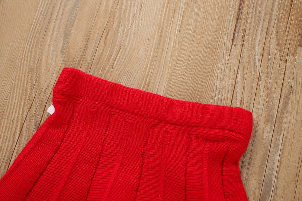 Mädchen Pullover 2023 Herbst/Winter Neue Modische Erdbeere Kleines Mädchen Gestrickte Prinzessin Halb Rock Zwei Stück Set_voghion.com