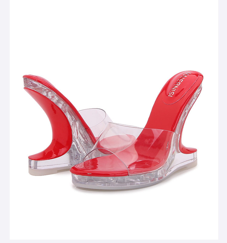 Giày sandal cao gót nữ trong suốt pha lê hở mũi gót nhọn — bạc, màu đỏ, trắng, đen chi tiết 30