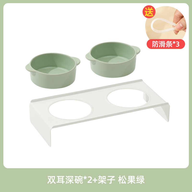 Corea del Sur ins cerámica cervical soporte perro tazón gato tazón doble oreja tazón gato tazón de comida para gatos tazón perro tazón para mascotas tazón para beber con estante de tazón