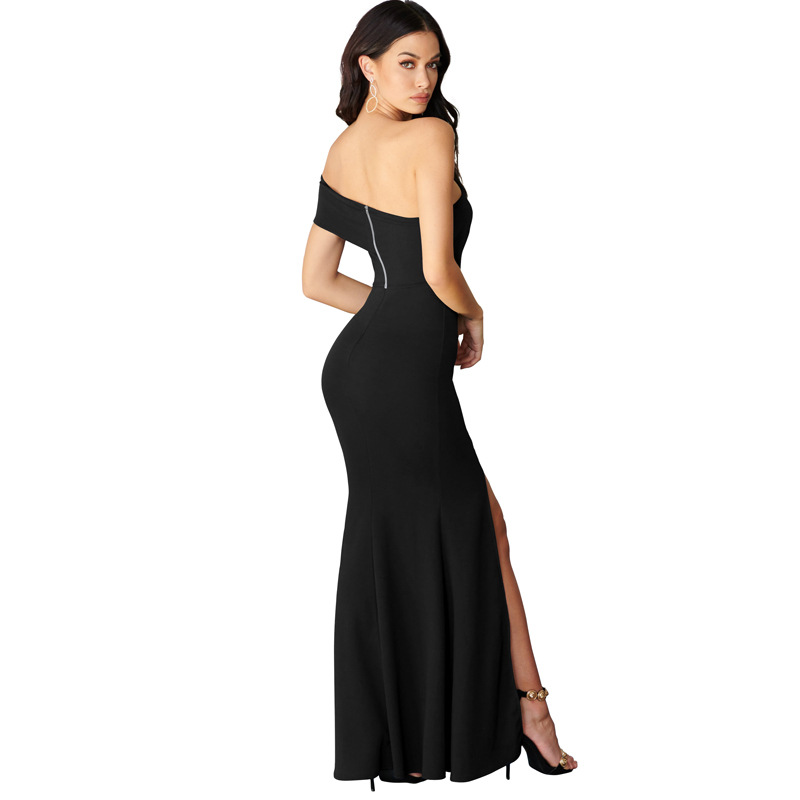 Solid Color One-Word Neck Slit Prom Dress NSHWM109588