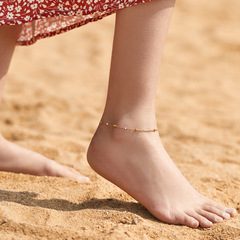 eBay foreign trade supply source minimalist Instagram-style adjustable bead lucky ankle chain, fresh and stylish fashion OL plated 18K real gold chain
