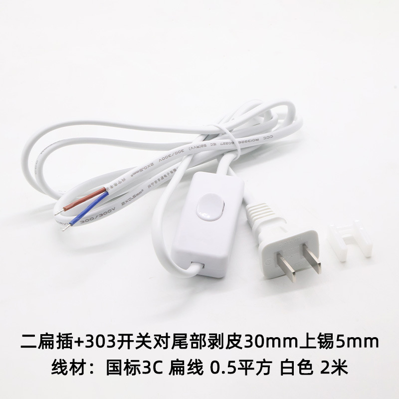 義高二挿し尾部剥皮上錫純銅プラグ303スイッチ付き電気スタンド国標二挿し電源コード|undefined