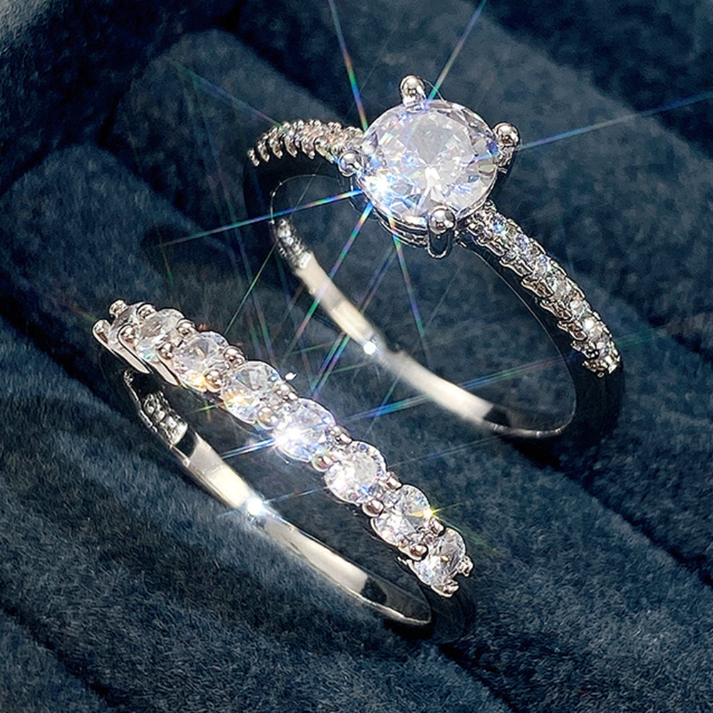 10, 6 Ring Size 1 Set Quantity Holiday, Date Occasion Couple Copper Geometric Zircon Rings Wedding Jewelry