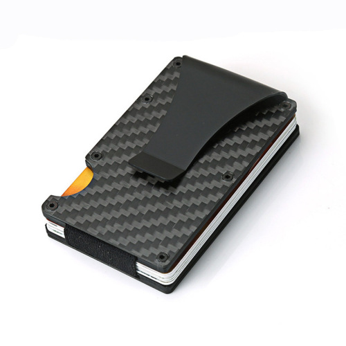 Amazon Factory Carbon Fiber RFID Anti-Theft Metal Card Holder Men's Simple Money Clip Wallet