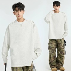 秋冬长袖T恤男设计感内搭外穿长袖上衣宽松拉链设计休闲圆领卫衣