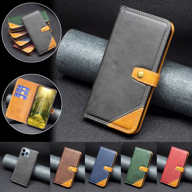 For IPHONE14 13 12 11PRO MAX XR X 876P S23 S22 two-color stitching leather case