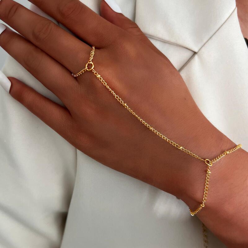 Amazon European and American Cross-Border Best-Selling Women's Gold Finger Chain Fashionable Simple Versatile Holiday Party Jewelry Bracelet