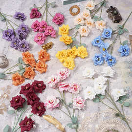 6头月季仿真花假花婚庆用绢花人造装饰花批发婚礼场地布置地排花