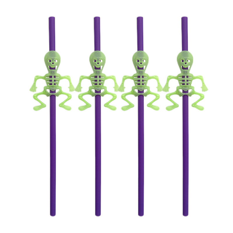 Decoración de fiesta de Halloween transfronteriza creativa paja de plástico color fluorescente esqueleto puppy paja