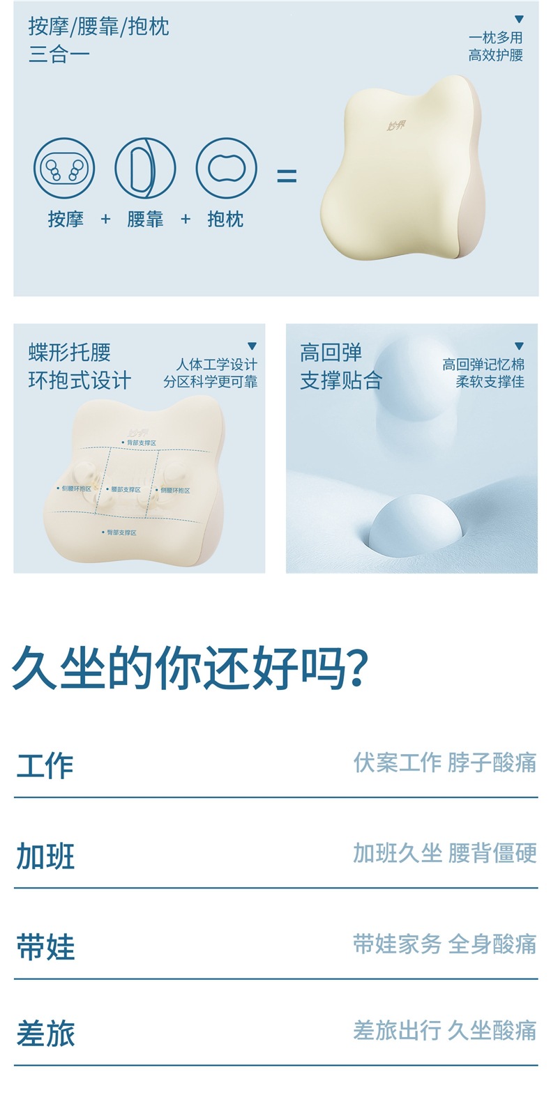 MiaoJie M10Pro Waist Massager - Multifunctional Kneading Device for Back, Shoulders, and Neck - Full Body Massage Device - Car Seat Cushion and Pillow