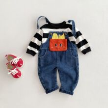 ins韩版宝宝牛仔背带裤春款洋气男女童裤子婴儿软牛仔裤百搭
