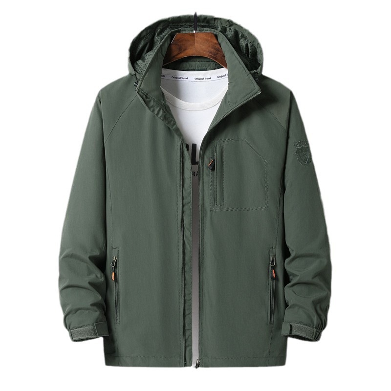 Chaqueta con capuz para hombres primavera y otoño 2023 nuevo gran delgado traje de asalto para hombres de bolsillo abrigo casual