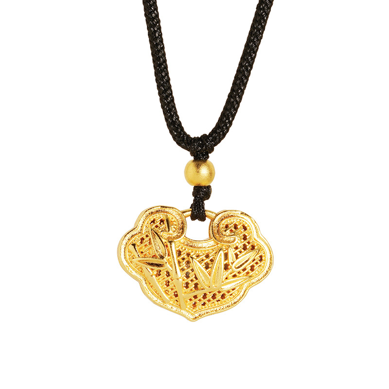 Moda nacional hoja de bambú Ruyi cerradura collar Vietnam arena oro antiguo patrimonio Ley estilo chino joyería femenina suministro directo fábrica