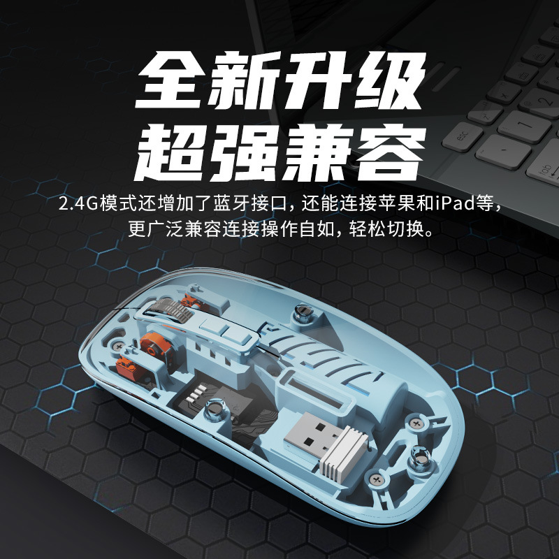 Transparent wireless Bluetooth dual-mode mute mouse office photoelectric game mouse computer 2.4G rechargeable mouse