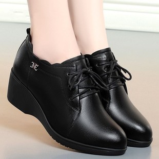 Cross-border Explosions British Style Lace-up Wedge Small Leather Shoes Fashion Elegant commuter Shoes Mother Shoes 2024 Fashion Single Shoes