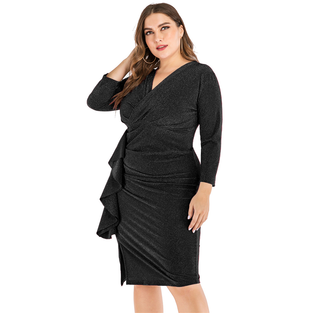 plus size V-neck Slim-fit slit dress nihaostyles clothing wholesale NSJR84242