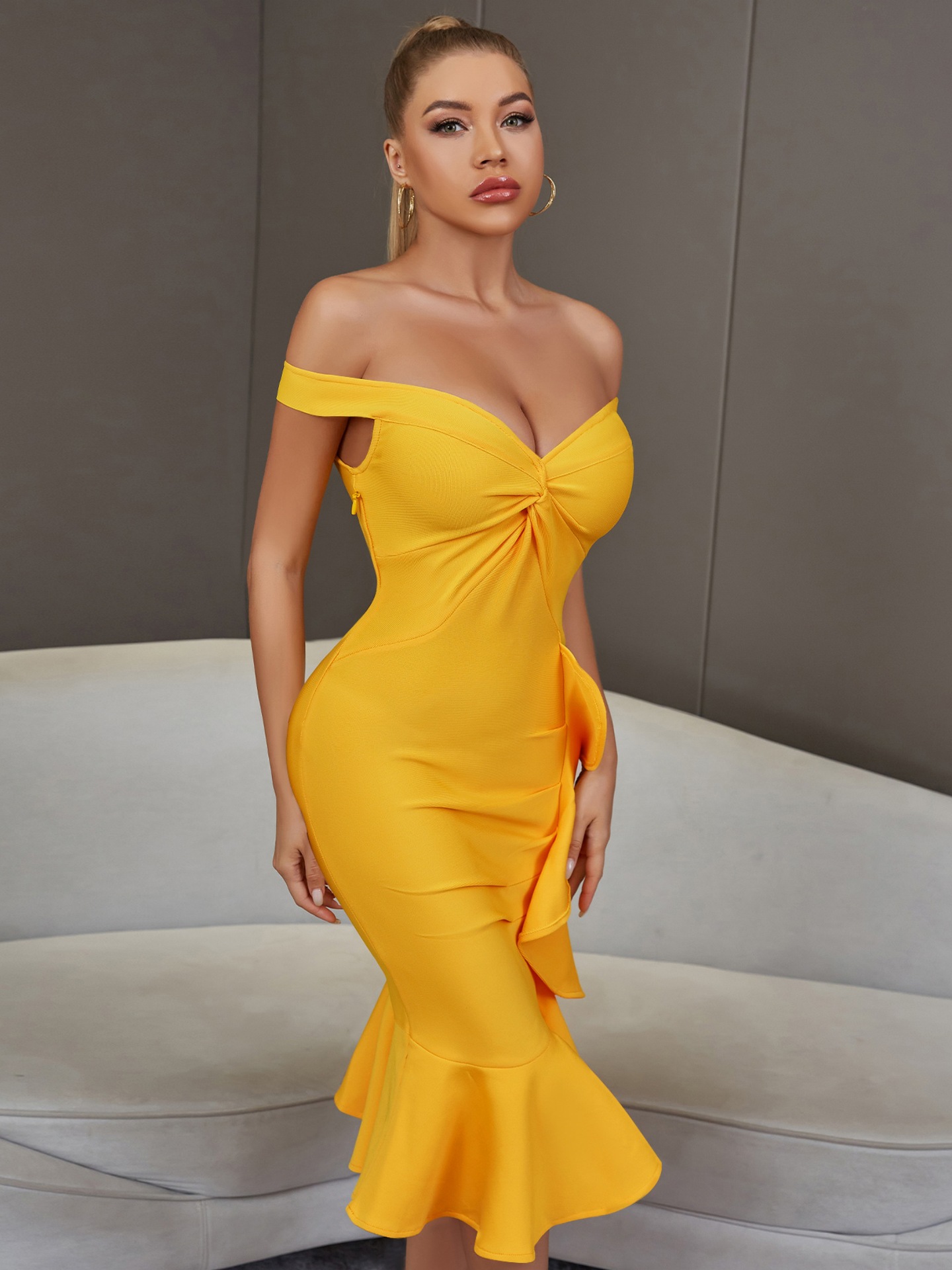 Amazon Europa y los Estados Unidos Hongo de hombro delgado vestido vestido de vendaje sexy temperamento de pecho vestido de cola de pescado image 6