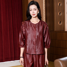 中式复古国风刺绣香云纱妈妈春夏杭州真丝上衣宽松桑蚕丝小衫女