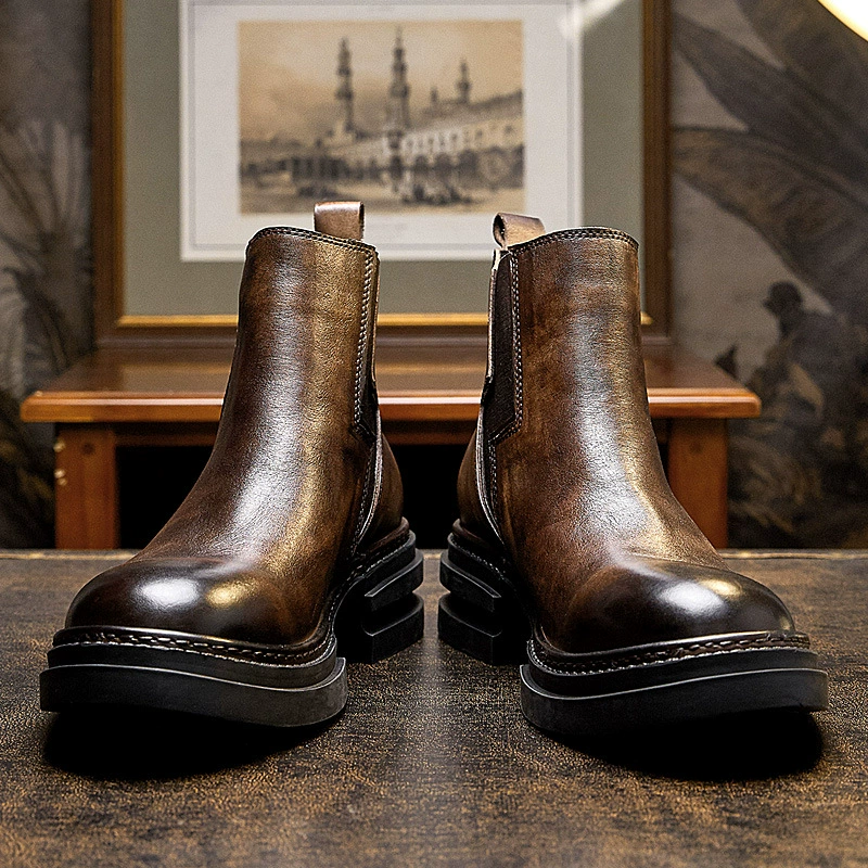 Ботинки Челси из натуральной кожи, мужские ботильоны с высоким берцем, британские винтажные мужские Ботинки Martin из воловьей кожи с верхним слоем, ботинки на толстой подошве