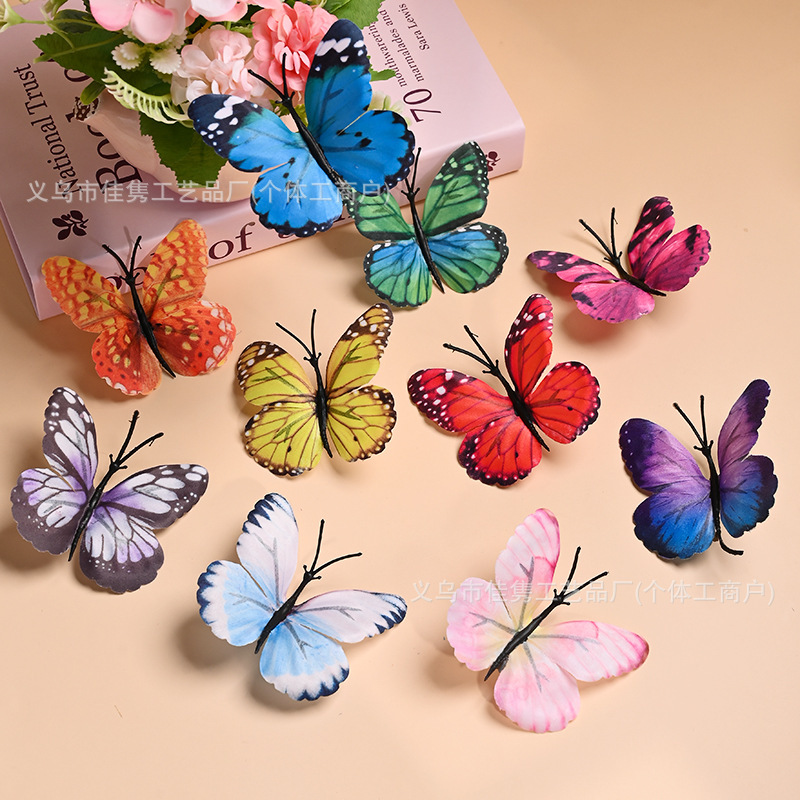 Colorful Fabric Butterfly Artificial Flower Antique Headdress Accessories DIY Hairpin Material Scene Atmosphere Layout Artificial Butterfly