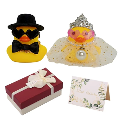 Car ornaments Duck Car Dashboard Ornament Bride - little-bow-tie-star-dress-wedding-duck-red-gift-box