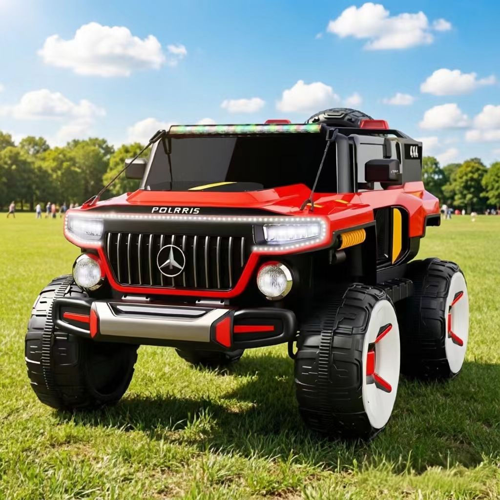 Coche Eléctrico Infantil de Cuatro Ruedas de Plástico con Control Remoto, Música y Batería Recargable