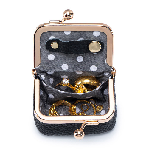 New leather small snap closure ring and earring jewelry box, mini ring necklace earring accessory case, coin purse