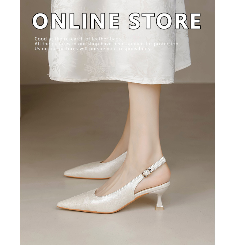 811 Fuxing Women's French Pointed-Toe Backless Sandals, New Chinese Style, 2025 Summer New High-Heeled Shoes for Women, Suitable for Cheongsam