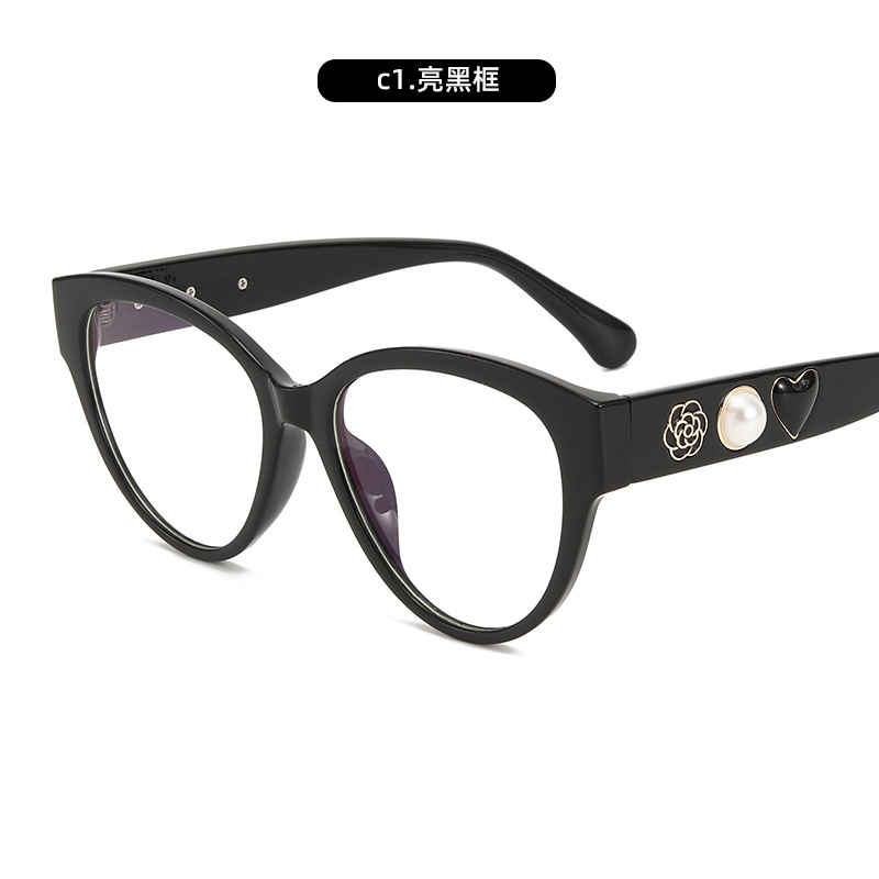 El nuevo pequeño Xiangjia, marco grande, ojo de gato, celebridad de Internet, espejo plano que cambia de color, versión coreana femenina de Pearl Love, marco de gafas anti-luz azul