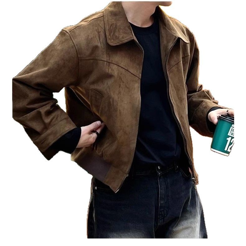Abrigo callejero frito para hombre de gama alta Chaqueta de solapa de marca de moda marrón marrón marrón rojo Top de hombre de primavera y otoño de alta gama