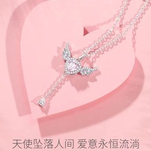 白铜丘比特天使之心项链小众设计甜美爱心可抽拉锁骨链送女友礼物