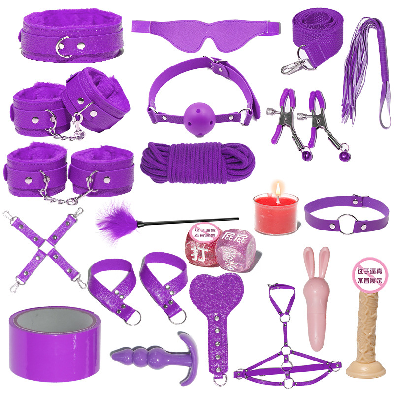 Juego de accesorios Jiuai SM incluido con esposas, látigo de cuero, tapón anal, suministros divertidos para habitaciones de parejas adultas, herramientas de juego sexual