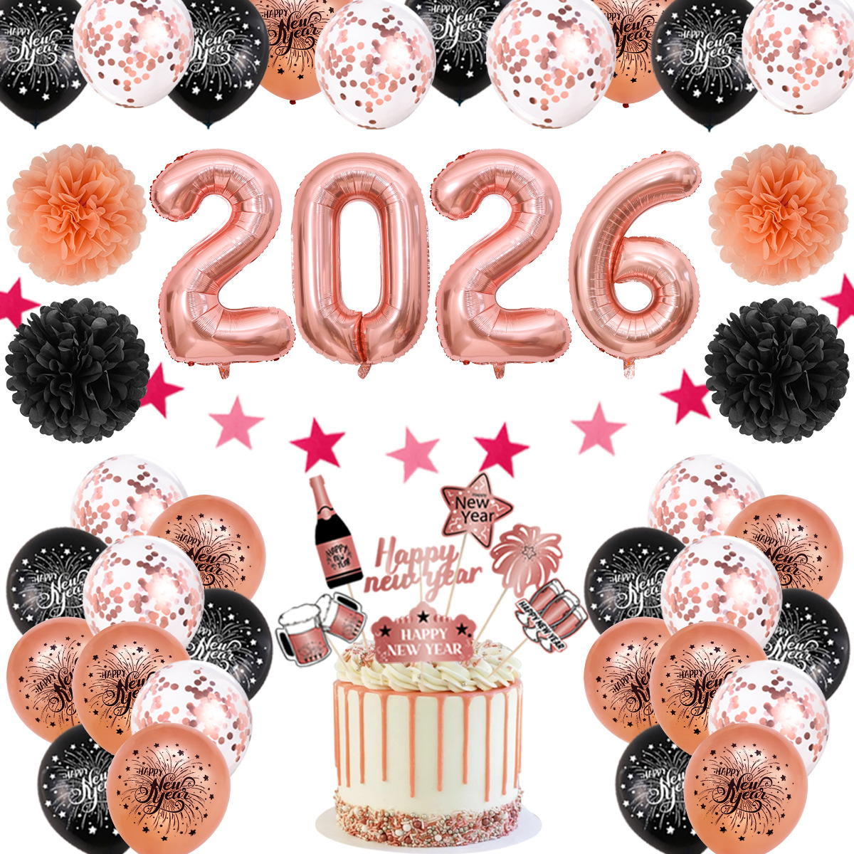 Globo decoración de año nuevo globo de decoración de Año Nuevo al por mayor decoración de fiesta de año nuevo látex redondo de 12 pulgadas globo digital de Año Nuevo de 32 pulgadas