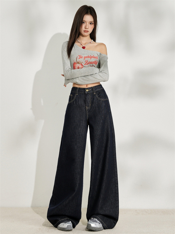 单宁色莱赛尔高腰牛仔裤女2025年新款早秋显瘦百搭宽松垂感阔腿裤|undefined