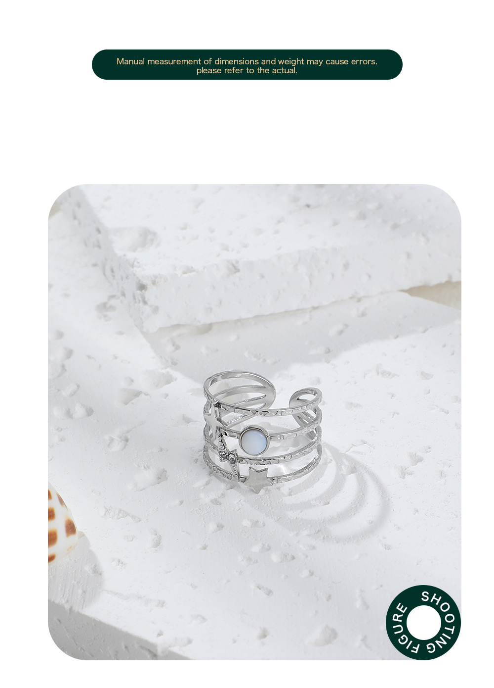 5g Weight Vacuum Plating Gold Plating Process Real Gold Plated Plating Material Artificial Rhinestones Inlay Material Vacuum Plating Real Gold Plated Geometric Star 304 Stainless Steel Fashion Waterproof Non Tarnish Open Ring