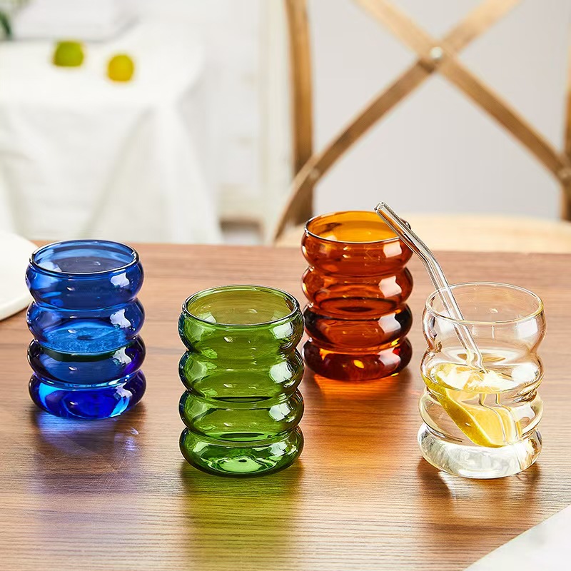 Wholesale corrugated glass cup coffee milk cup household microwave heating cute caterpillar cup ring cup