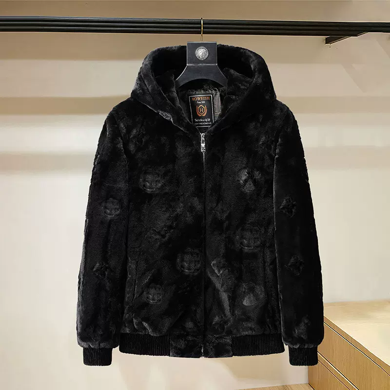 秋冬男款金貂绒小单夹克皮草貂绒外套保暖大衣连帽毛毛衣休闲男士