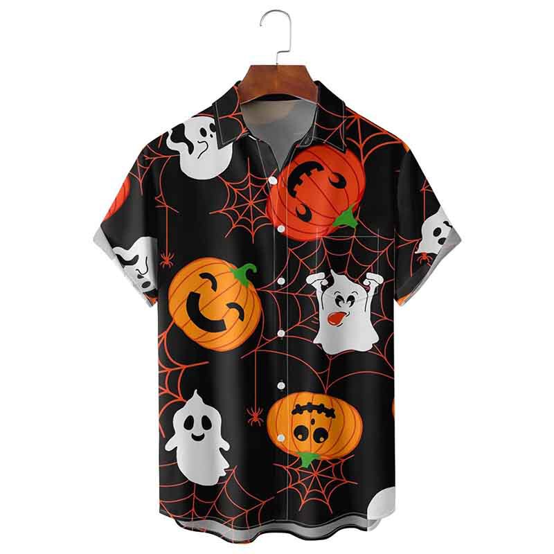 新型クロスボーダー3d半袖シャツハロウィーンプリントシャツゆるいパーティー男性シャツ欧米DIY来図|undefined