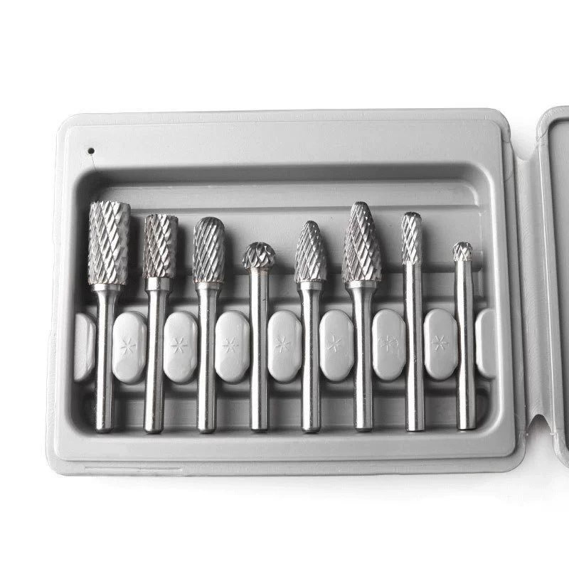 Набор из 8 предметов из 6-миллиметрового хвостовика, Шлифовальная головка из вольфрамовой стали, костюм, электрический шлифовальный напильник, аксессуары для резьбы по дереву, Шлифовальная головка из вольфрамовой стали, серая коробка